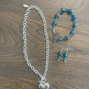 Hannah Montana Disney Charm Heart Necklace w/ bracelet & earrings matching set